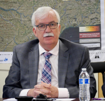 Bristol Bay Economic Development Corporation CEO Norman Van Vactor of Dillingham gives a presentation at a press conference sponsored by Commercial Fishermen for Bristol Bay, Trout Unlimited and United Tribes of Bristol Bay on Juneau on April 1, 2019. The purpose of the meeting was to highlight potential harmful impacts to the Bristol Bay region from the proposed Pebble Mine.