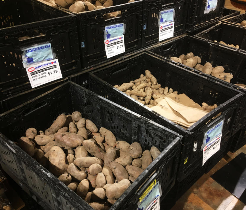 Certified seed potatoes on sale at a Juneau grocery store in April 2019.