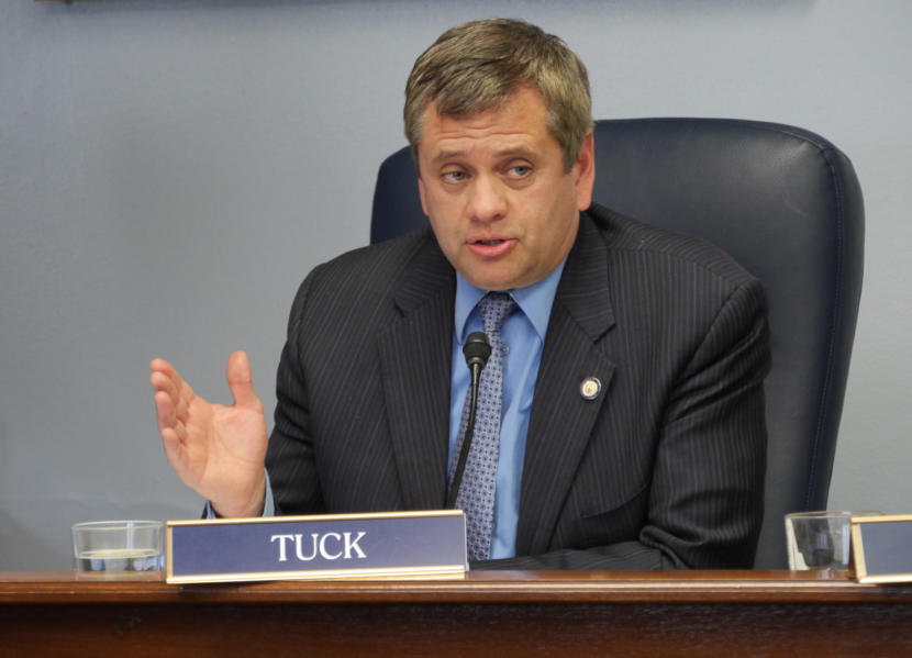 Rep. Chris Tuck, D-Anchorage, discusses Senate Bill 89 during free conference committee in the Capitol in Juneau on April 22, 2019. The bill would change the law regarding conflicts of interest involving legislators, family members, employers and potential employers.