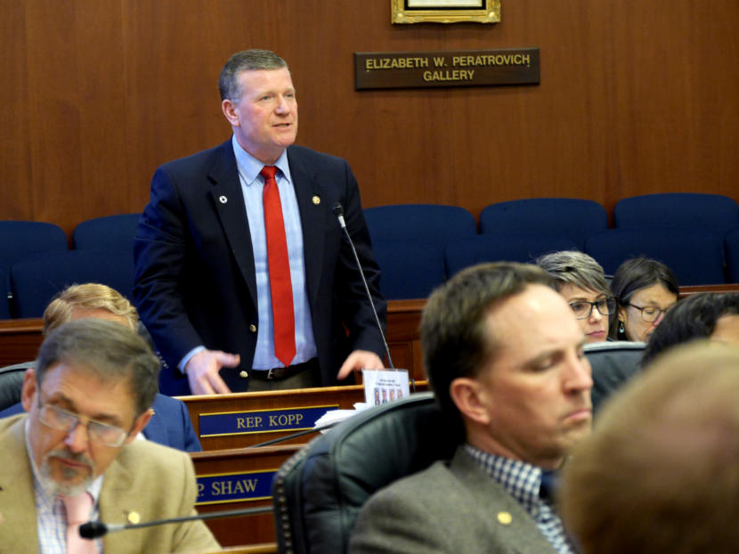 Rep. Chuck Kopp, R-Anchorage, speaks during a House floor session in Juneau on April 11, 2019.