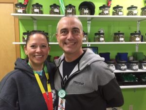 Jason and Shauna Adams in their licensed cannabis retail establishment, Wintergreens, in Haines. (Photo by Claire Stremple/KHNS)