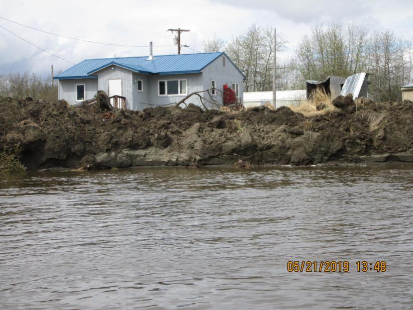 Erosion in Akiak swallowed 75-100 feet of riverbank along the village on May 20, 2019.