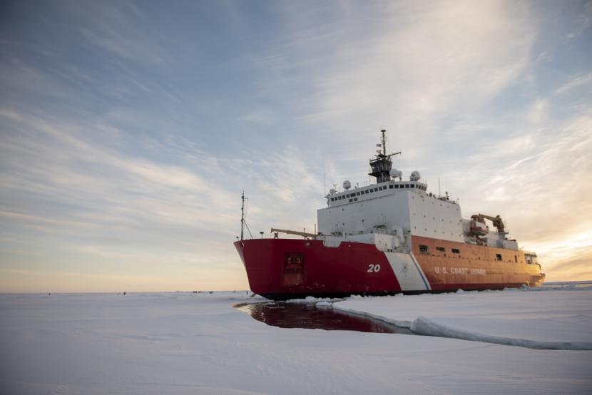 The U.S. Coast Guard Cutter Healy in the ice Wednesday, Oct. 3, 2018, about 715 miles north of Utqiaġvik, Alaska, in the Arctic.