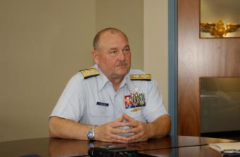 Coast Guard Commandant, Adm. Thad Allen takes question during an interview at the Coast Guard Academy, Sept. 8, 2006.