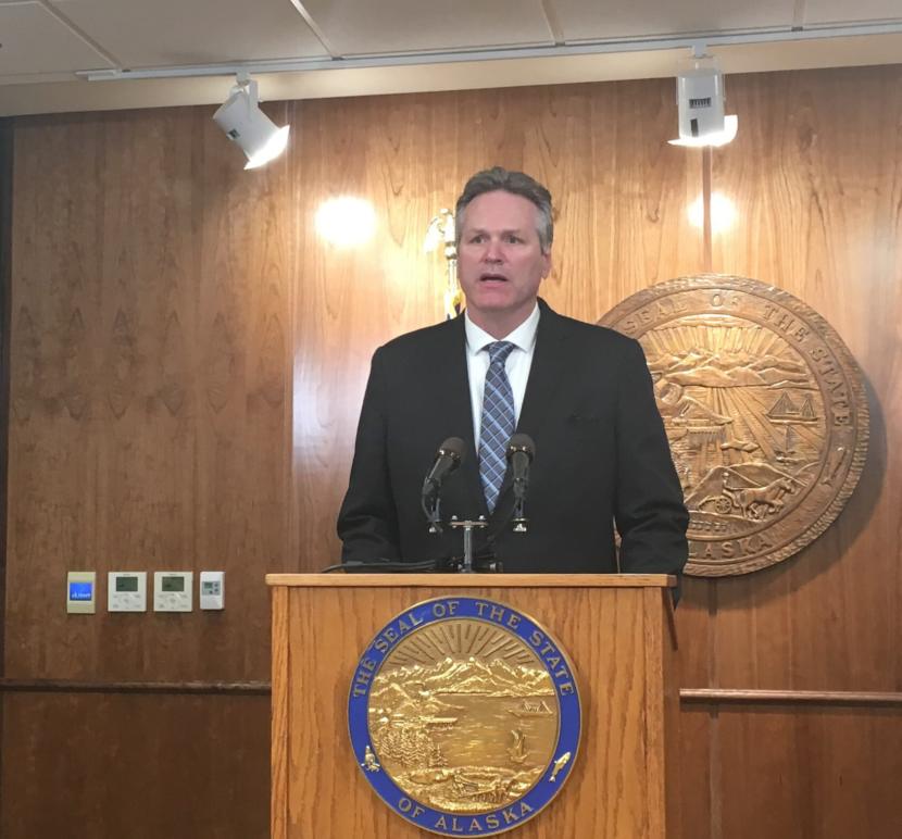 Alaska Gov. Mike Dunleavy describes his plans for a special session on the budget, education funding and criminal justice legislation, May 15, 2019. (Photo by Andrew Kitchenman/KTOO and Alaska Public Media)