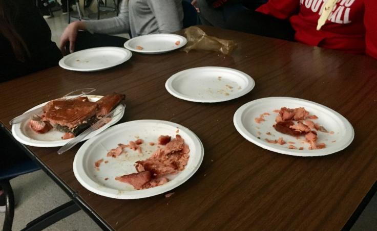 Students enjoyed the salmon they smoked on one of the last days of class, May 20, 2019. (Photo by Zoe Grueskin/KTOO)