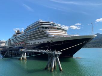 The Eurodam, a Holland America Line ship, sits in port on Monday, June 24, 2019. Video posted to Facebook on Monday appears to show the ship passing close to a pod of humpback whales. (Photo courtesy of Anjuli Sastry)