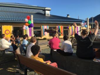Juneau drag queen Gigi Monroe performs at the youth Pride party on June 20, 2019. (Photo by Zoe Grueskin/KTOO)