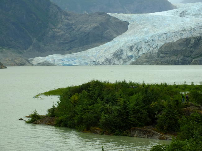 View of the Mendenhall Glacier from the visitors center on July 14, 2019.