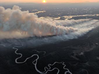The McKinley Fire, as seen in an aerial photo, burns Sunday near the Parks Highway north of Anchorage.