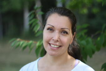 Meda DeWitt chairs the Recall Dunleavy campaign. She visited Alaska Public Media for an interview on Aug. 16, 2019. (Photo by Wesley Early/Alaska Public Media)