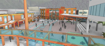 This rendering by MRV Architects shows an unfinalized concept for Sealaska Heritage Institute's downtown Juneau arts campus. It accompanied a Sept. 18, 2019, announcement about securing a federal grant for the project.