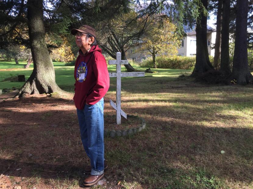 Bob Sam pictured in Juneau's Evergreen Cemetery on Sep. 28, 2019. (Photo by Zoe Grueskin/KTOO)