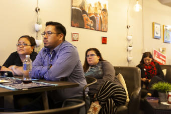 Martin Stepetin Sr., watches results roll for a school board seat he has been running to fill. His challenger, Robert Mackey III is currently the front-runner in that race, but with more than 2,000 absentee ballots yet to be counted, the results are too close to call on Tuesday, October 1, 2019, in Juneau, Alaska.