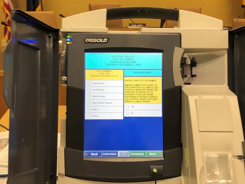 This phot shows the touchscreen of a Diebold voting machine.