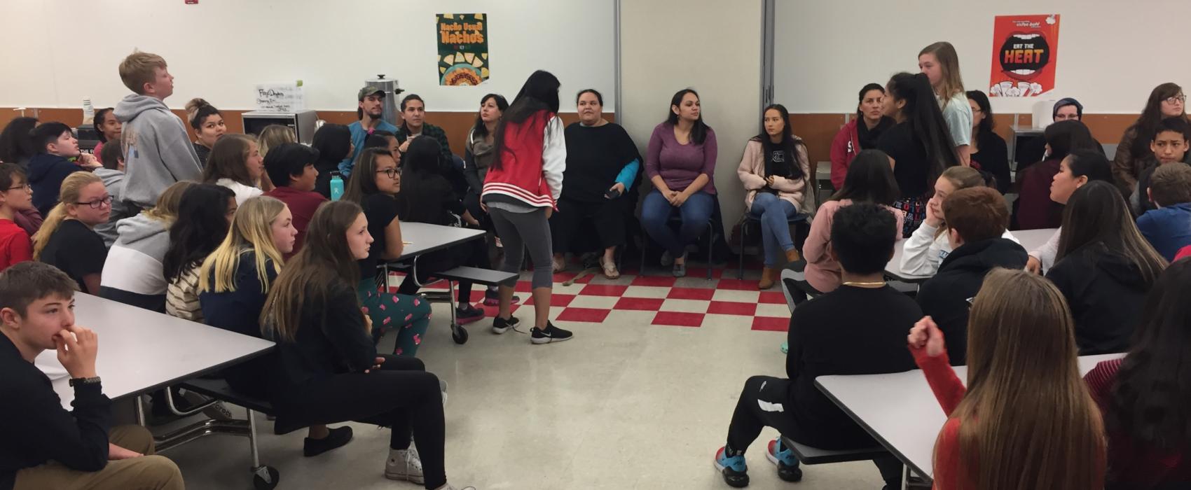 The cast and crew of "Devilfish" visit Floyd Dryden Middle School on Oct. 10, 2019.