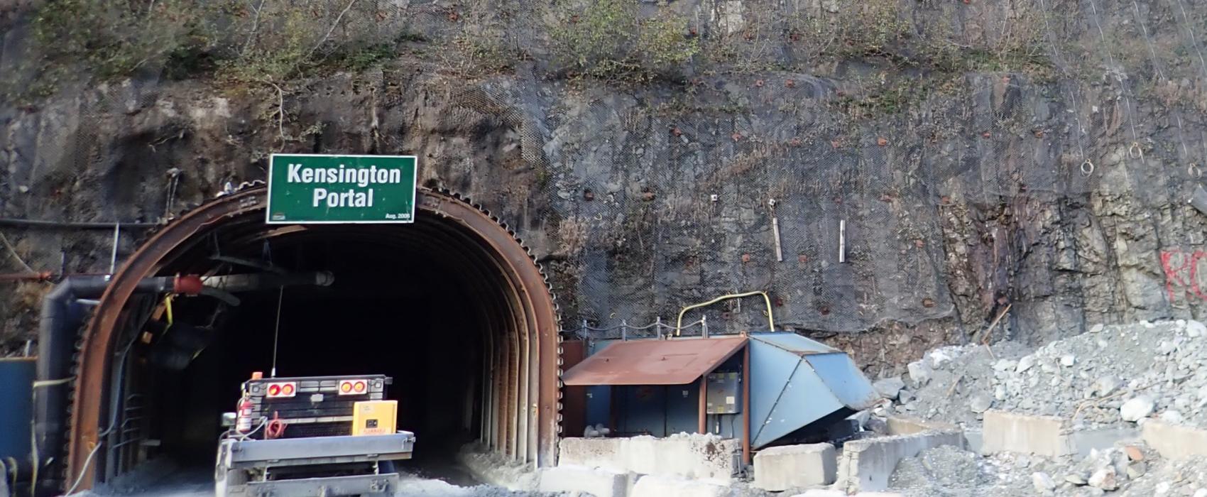 A mine vehicle enters the Kensington Portal on Oct. 15, 2019.