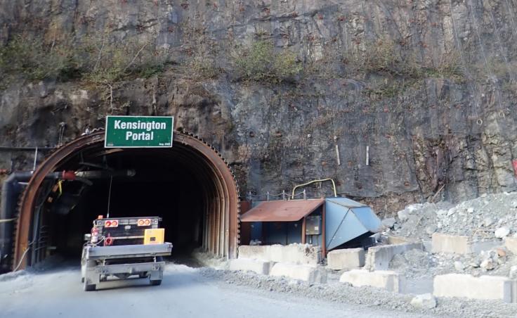 A mine vehicle enters the Kensington Portal on Oct. 15, 2019.