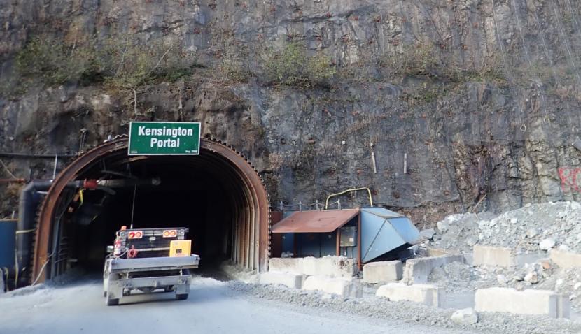 A mine vehicle enters the Kensington Portal on Oct. 15, 2019.