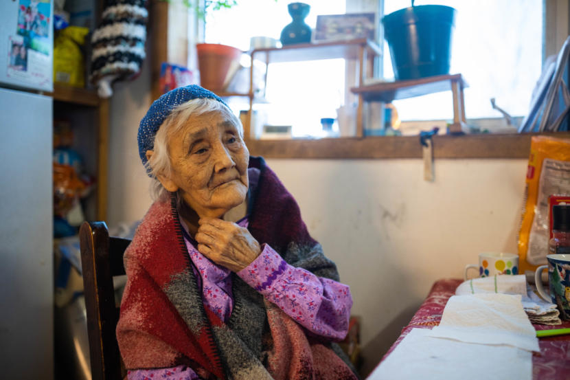 Marie Askoak, 90, sits at her kitchen table on March 7, 2019 in Russian Mission. Askoak is the oldest person in the village. (Photo by Loren Holmes/Anchorage Daily News)