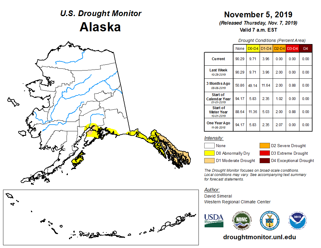 This U.S. Drought Monitor map shows much of Southeast in “moderate drought.” For the first time since September of 2018, none of the state is in “severe drought.” (Courtesy U.S. Drought Monitor)