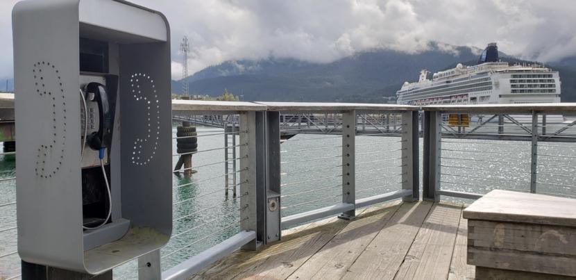 This is one of several free, public phones that the City and Borough of Juneau makes available in downtown Juneau, pictured here on Aug. 15, 2019. The city uses cruise ship head taxes pay for the service.