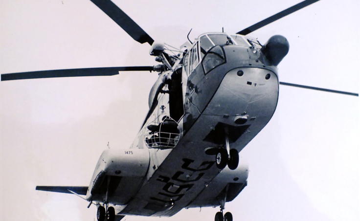 U.S. Coast Guard H-3 helicopter hoists a survivor aboard during the Prisendam rescue in October 1980. (Photo courtesy of U.S. Coast Guard)