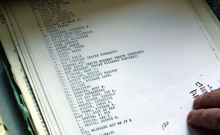 A list of passengers evacuated to Sitka, Alaska during the search and rescue of the Prisendam in October 1980. Is that really Yanni at number 36? (Photo by Matt Miller/KTOO)