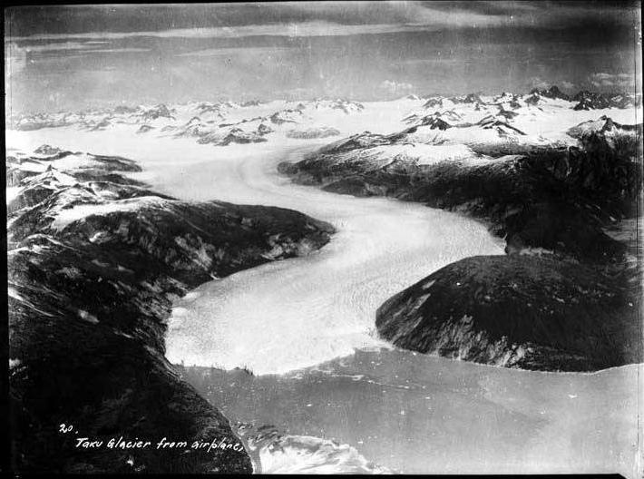 View of Taku Glacier from an airplane. (P344-375 Alaska State Library - George Family Photo Collection)