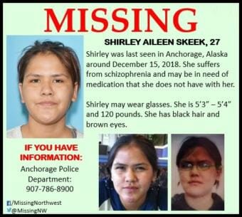 One of several missing posters distributed online following Shirley Skeek’s disappearance. (KFSK)