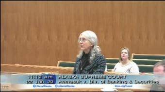 ACLU of Alaska senior counsel Susan Orlansky delivers opening arguments of an appeal filed on behalf of a Nome man sanctioned by the state over a critical letter to the editor he published in the Nome Nugget in 2017. (Screenshots courtesy of KTOO/Gavel Alaska)