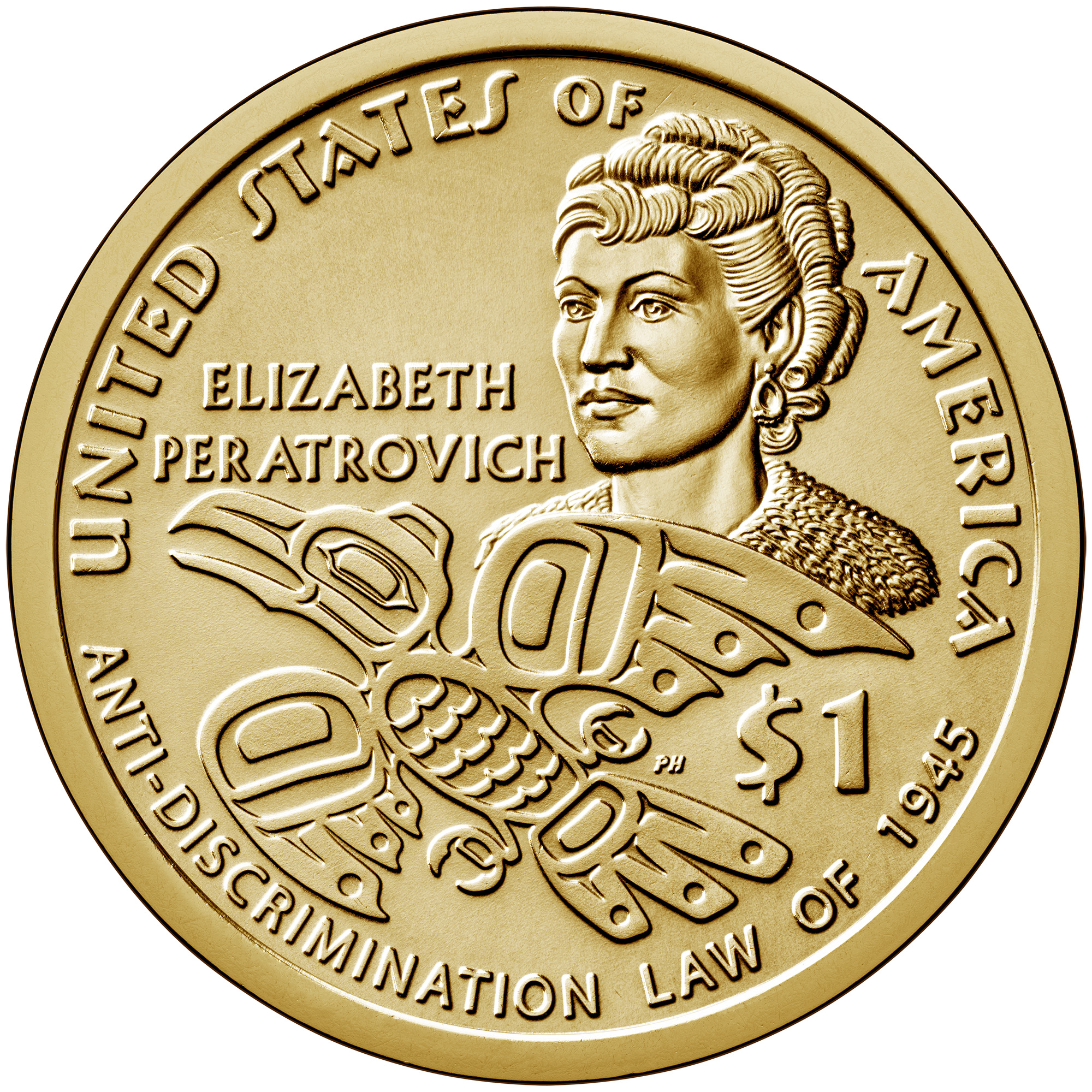 Coin commemorating Alaska Native civil rights leader Elizabeth