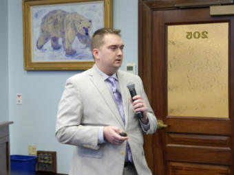 Ed King, King Economics Group, presents a 101 about the Alaska Permanent Fund during a Lunch and Learn in the Capitol in Juneau on Feb. 26, 2020.