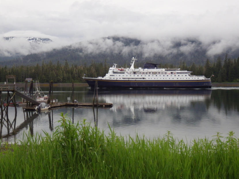 The Alaska Marine Highway System ferry Columbia passes through Wrangell Narrows headed south from Petersburg in Southeast Alaska, June 15. 2012. (Photo by Skip Gray/KTOO)