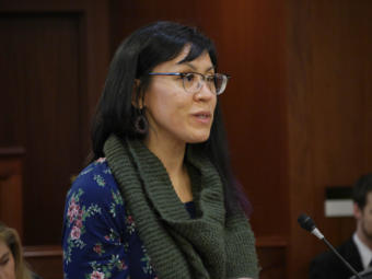 Rep. Tiffany Zulkosky, D-Bethel, speaks during a House floor session in the Alaska Capitol in Juneau on Feb. 23, 2020.