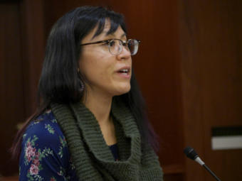 Rep. Tiffany Zulkosky, D-Bethel, speaks during a House floor session in the Alaska Capitol in Juneau on Feb. 23, 2020.