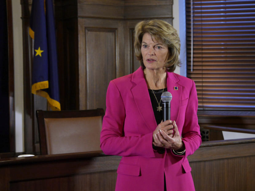 U.S. Sen. Lisa Murkowski, R-Alaska, talks to reporters in the Alaska Capitol in Juneau after her annual address to the Legislature on Feb. 18, 2020.