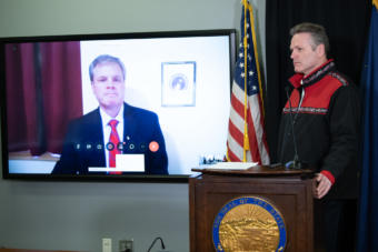 Alaska Education Commissioner Michael Johnson discusses the new statewide virtual school on Wednesday, April 1, 2020, at a news conference with Gov. Mike Dunleavy. (Creative Commons photo by Office of Gov. Mike Dunleavy)