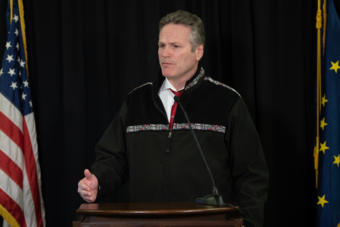 Alaska Gov. Mike Dunleavy speaks about the state's COVID-19 response from the Atwood Building in Anchorage (Creative Commons photo courtesy Alaska Governor's Office)