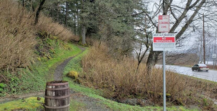 A path winds up to the City and Borough of Juneau's former Thane Campground on April 28, 2020.