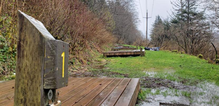 The tent platforms remain at the City and Borough of Juneau's former Thane Campground on April 28, 2020.