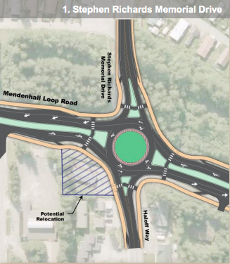 A concept drawing of an intersection at Stephen Richards Memorial Drive where the Department of Transportation is set to begin construction on a roundabout on June 1. (Graphic courtesy/Department of Transportation) 