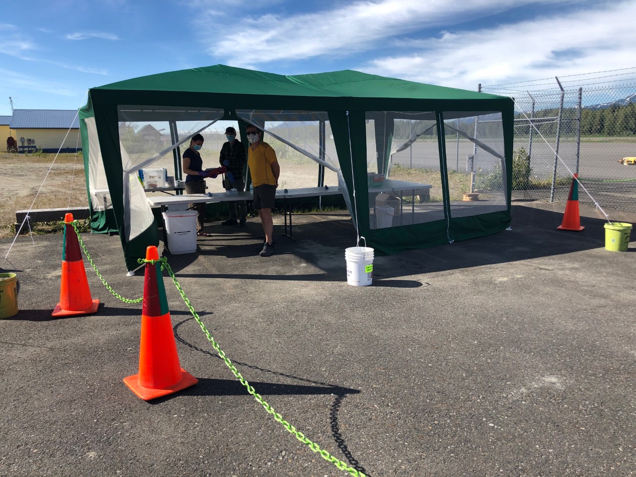 The COVID-19 testing station at the Gustavus airport on June 12, 2020. (Photo courtesy of Melanie Lesh)