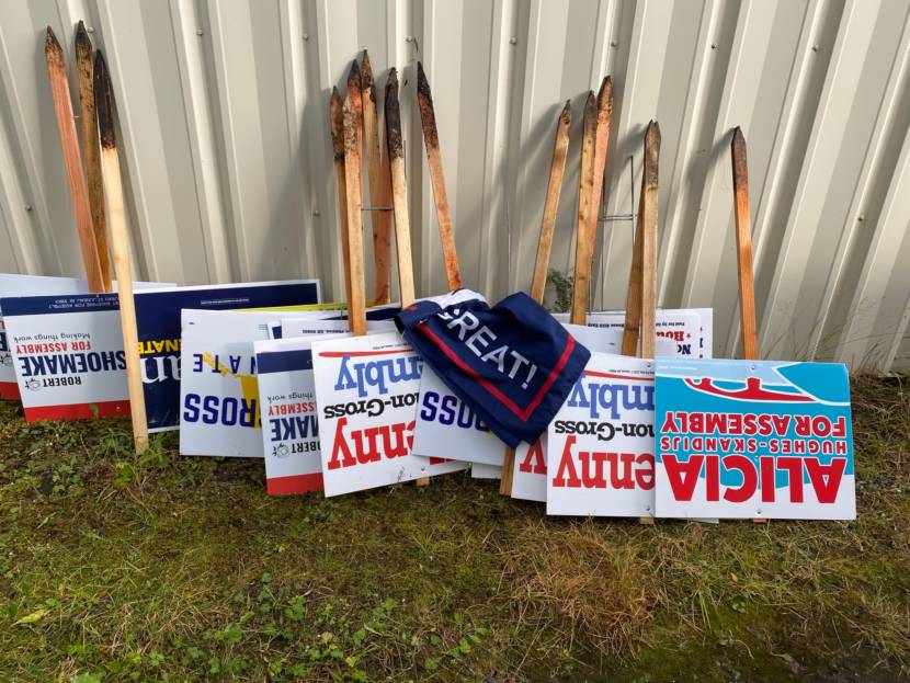 According to an Alaska Department of Transportation and Public Facilities spokesman, crews photograph every sign in the state right of way before they pull them, plus all the signs from a patrol before they go into storage, as pictured here in 2020.