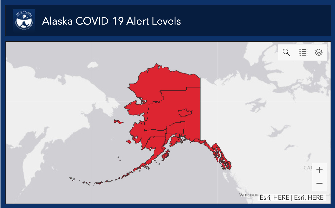 Statewide COVID-19 alert levels according to data from Alaska DHSS