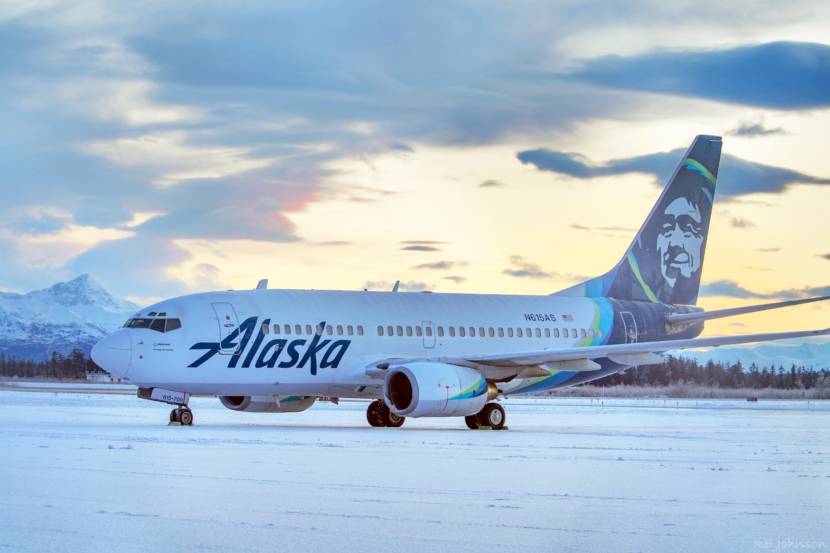 An Alaska Airlines plane that was damaged after hitting and killing a bear in Yakutat
