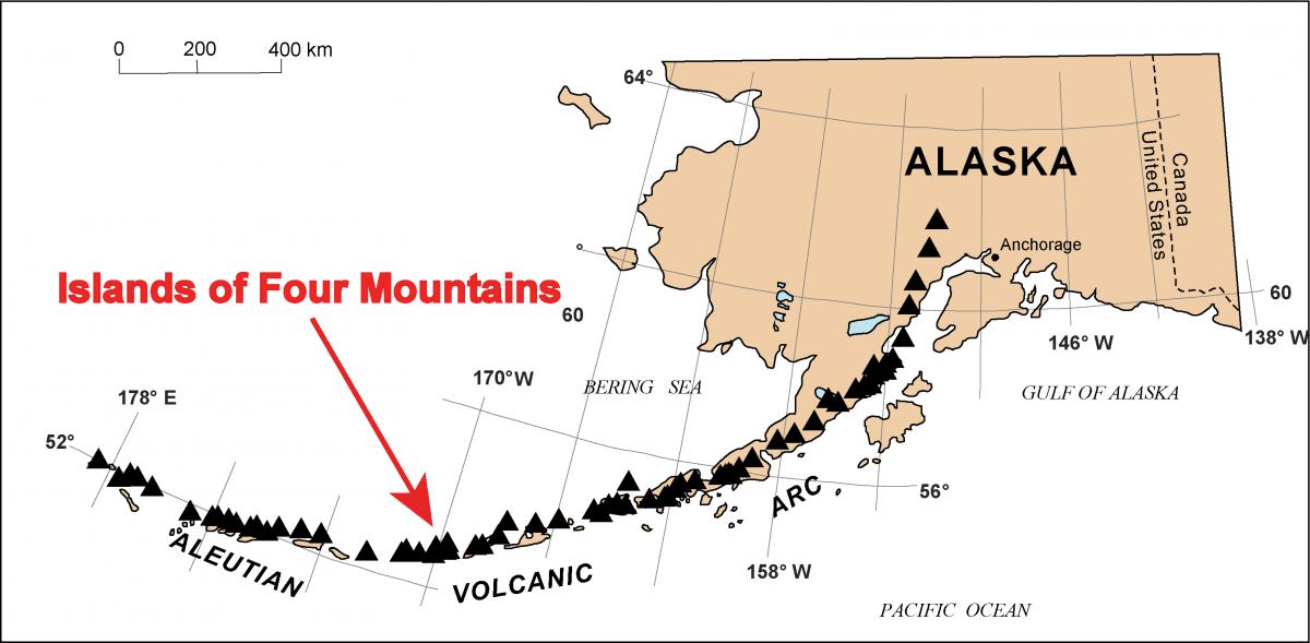 A string of volcanoes in the Aleutian Islands might actually be one