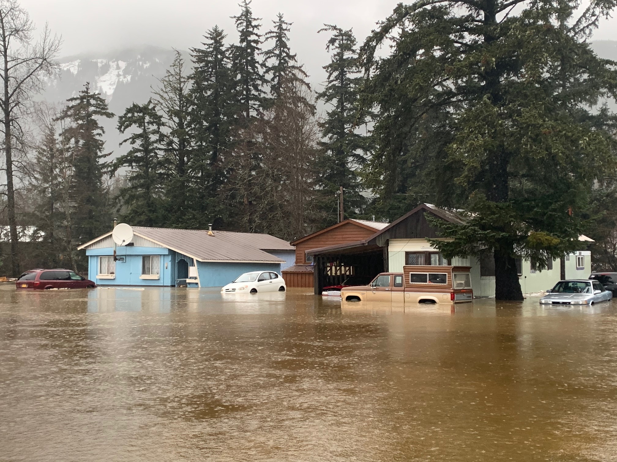 A neighborhood near downtown Haines flooded Wednesday morning, Dec. 2, 2020. (Henry Leasia/KHNS)