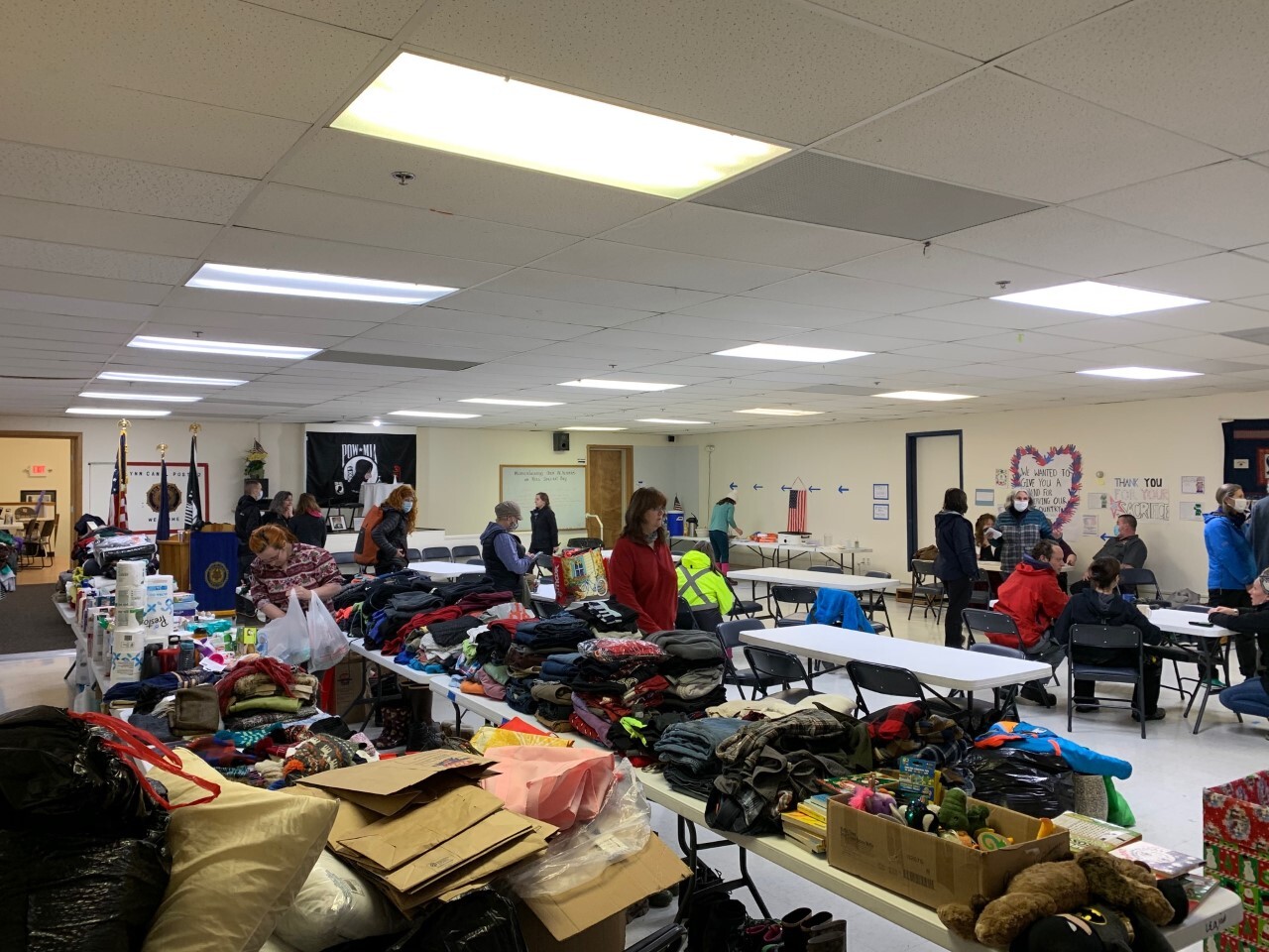 Donations piled up at the American Legion Hall in Haines