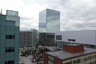 The Robert B. Atwood building and neighbors in downtown Anchorage.